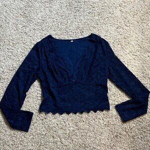 Women's Navy and Blue Crop-top
